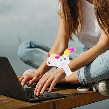 LUOZZY 4Pcs Animal Slap Bracelet Stuffed Unicorn Slap Bracelets Plush Animal Huggers Kids Slap Band Toys Party Favors - Blue+Pink+White+Purple