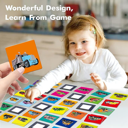 Hebayy Truck Matching Game, 72 PCS Traffic Memory Matching Cards for Toddlers 36 Pairs Transportation Memory Cards Educational Toys for Preschool Boys & Girls 4 5 6 Years Old