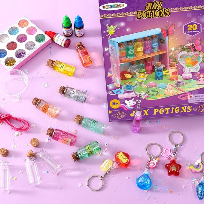 B Bascolor Fairy Themed Mixed Potion Craft Kit for Kids Girls - Potions Making Art Craft DIY Mixes Kit 21pcs Potion Bottles, Creative Magic Kit Girl Birthday Gift Toys for 6 7 8 9 10 11 12 Year Old