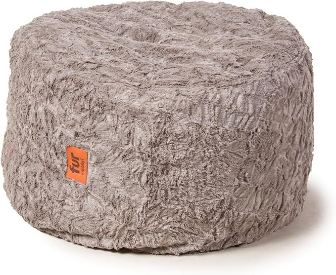 CordaRoy's Faux Fur Bean Bag Pouf Footstool - Washable Fabric Ottoman Cover with Durable Foam Insert - Versatile Footrest for Basement, Living Room, Office - 26" x 17" - Grey