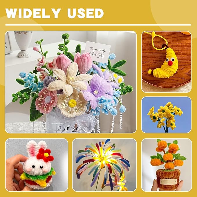 200 Pcs Pipe Cleaners Chenille Stems, Yellow Pipe Cleaners, 11.8inch Long Craft Pipe Cleaner Bulk for Flowers Making, Mother’s Day DIY Art Crafts Decorations Supplies (Yellow)