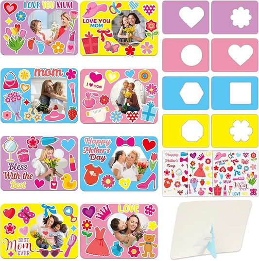 Qyeahkj 40 Sets Mother's Day Picture Frame Craft Kit for Kids DIY Best Mom Ever Photo Frame Craft Set with Easel Mother's Day Flower Paper Craft Arts with Stickers for Mama Home Class Party Activity