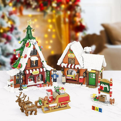 Christmas Village House Building Set with LED Lights, Xmas Holiday Main Street Building Kit, Compatible with Lego Christmas House Blocks, Gifts for Boys, Girls, Family, and Friends (1418 PCS)