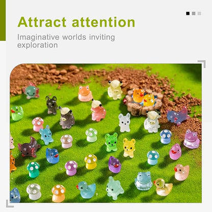 52pcs Mini Resin Animal Figures Bulk Duck Mushroom Frog Tiny Resin Animals Little Small Figures Miniatures for Party Favors Bag Fillers Dollhouse Decor