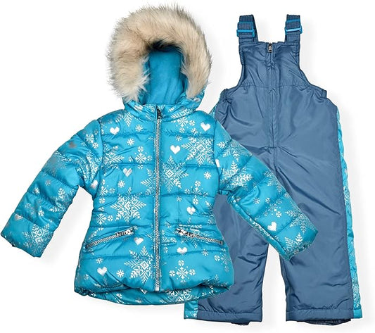 Arctic Quest Little Girls Bib Snow Pants and Ski Jacket Water-Resistant Snowsuit For Kids Winter Jacket For Girls