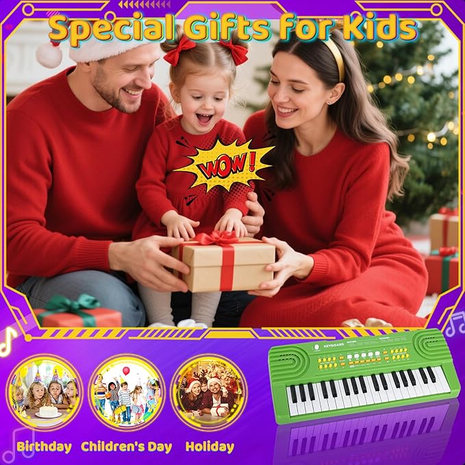 Upgraded Piano Keyboard Kids Toy for Toddlers 37 Key Electric Pianos with Microphone Toys for 3 4 5 6 7 Year Old Girls Boys Birthday Gifts (Green)
