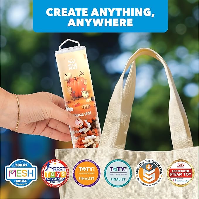 PLUS PLUS 240 Piece Interlocking Building Blocks for Kids, Open Ended Connecting Toys, STEM Bin Classroom Mini Manipulatives - Pumpkin Spice Mix Play Tube