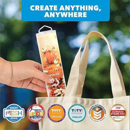 PLUS PLUS 240 Piece Interlocking Building Blocks for Kids, Open Ended Connecting Toys, STEM Bin Classroom Mini Manipulatives - Pumpkin Spice Mix Play Tube