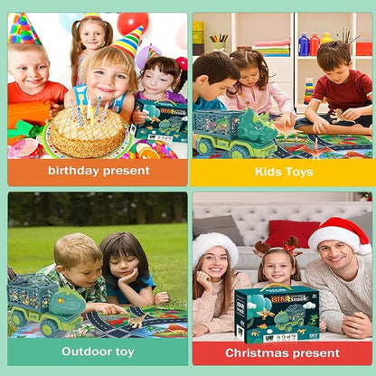 HONGID Dinosaur Truck Toys for Kids 3-5,Tyrannosaurus Car Toy with 15 Dino Figures,Large Activity Play Mat, Dinosaur Eggs, Dinosaur Play Set for Boys and Girls,Christmas Xmax,Stocking Stuffers