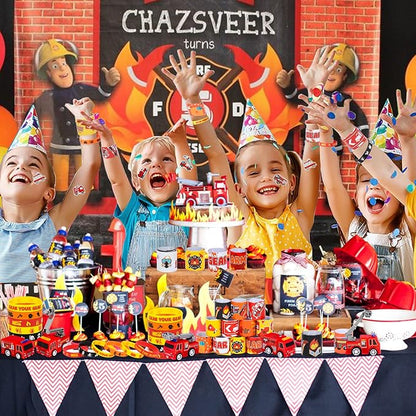 Lorfancy 98 Pcs Firefighter Party Favors Supplies Kids Firefighter Slap Bracelets Rubber Silicone Wristbands Fire Truck Stickers Toddler Fireman Party Supplies Goodie Bag Fillers Gifts for 3 4 5 6 7 8
