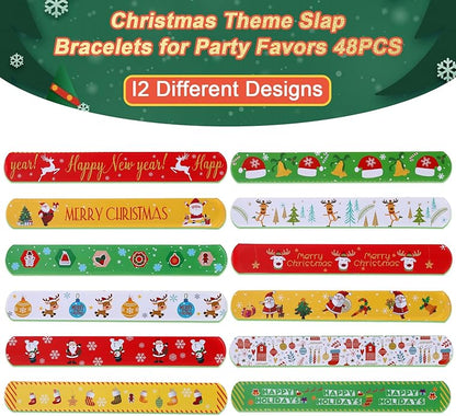 48PCS Christmas Slap Bracelets, Xmas Slap for Christmas Party Favor Decoration