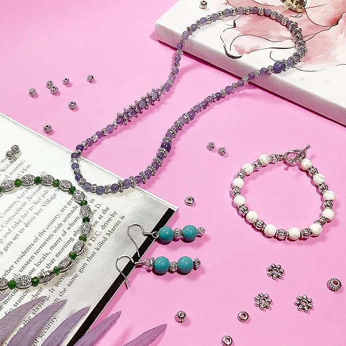 Silver Spacer Beads for Jewelry Making Supplies Flat Beads for Bracelets Small Seed Beads for Necklace Earring 500pcs Bead Bracelet Making Kit Metal Beads Bulk Tibetan Silver Jewelry Set