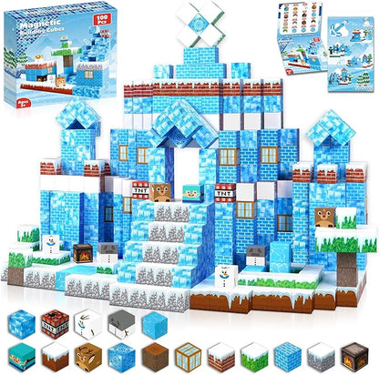 Magnetic Blocks - 100PCS Magnetic Blocks Build Frozen Castle - Magnetic Toys for Montessori Toddler Christmas Birthday Gifts - STEM Sensory Toys for 3 4 5 6 7 8 9 10 Year Old Girls