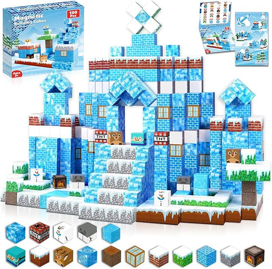 Magnetic Blocks - 100PCS Magnetic Blocks Build Frozen Castle - Magnetic Toys for Montessori Toddler Christmas Birthday Gifts - STEM Sensory Toys for 3 4 5 6 7 8 9 10 Year Old Girls