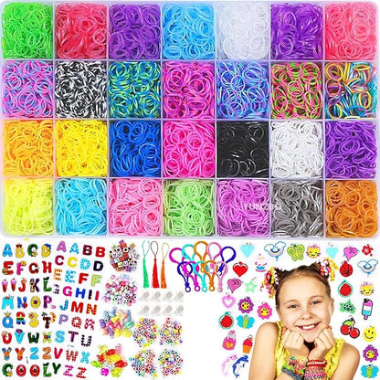 FUNZBO Rubber Band Bracelet kit - 9000+ Loom Bracelet Kit, 32 Colors Loom Bands for Bracelets Making Kit, Rubberband Bracelets Kit Toy for Toddlers Girls Christmas Birthday Gift