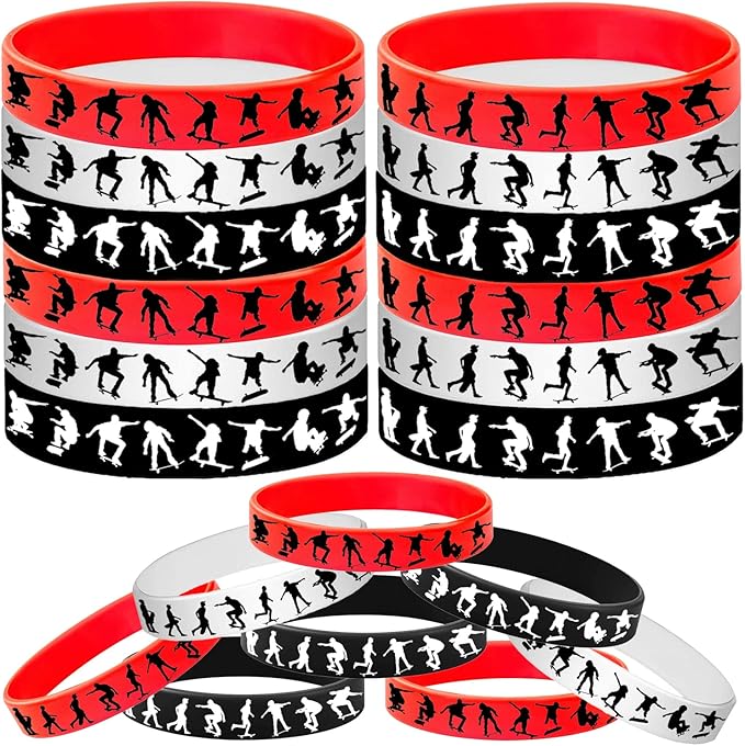 48PCS Skateboard Rubber Bracelets Sport Silicones Wristbands Party Supplies-Skateboard Themed Party Decorations Birthday Baby Shower Party Favors