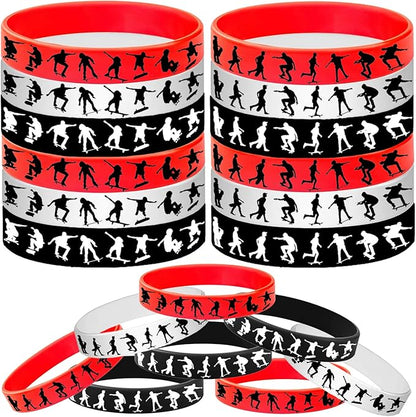 48PCS Skateboard Rubber Bracelets Sport Silicones Wristbands Party Supplies-Skateboard Themed Party Decorations Birthday Baby Shower Party Favors