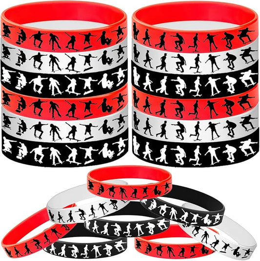 48PCS Skateboard Rubber Bracelets Sport Silicones Wristbands Party Supplies-Skateboard Themed Party Decorations Birthday Baby Shower Party Favors
