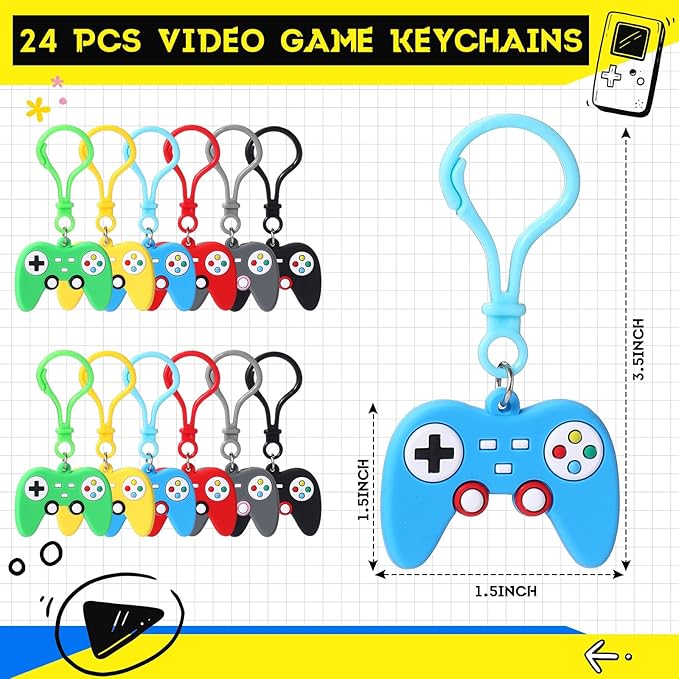 Skylety 72 Pcs Video Game Party Favor Set, Rubber Bracelets Stamps Video Game Acrylic Lobster Keychain Gamer Birthday Party Favors Supplies, Gift Bag Stuffer for Kids