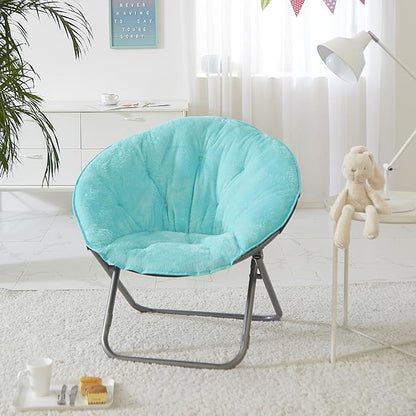 Urban Lifestyle Super Soft Faux Fur Saucer Chair with Folding Metal Frame, Aqua