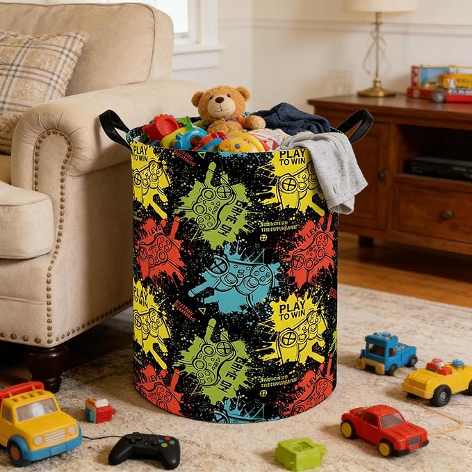 Game hamper,Waterproof foldable Kids laundry basket,Nursery Hamper,Games Room decor,Toy organizer,clothes basket(Game)