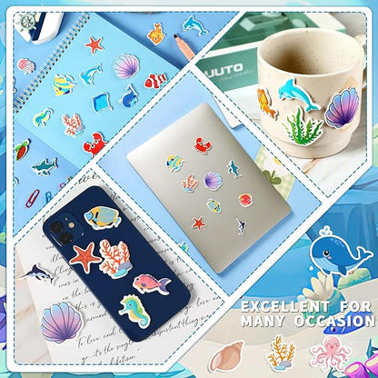 JULBEAR 300 Pieces Ocean Sea Animal Foam Stickers Bulk Self-Adhesive Tropical Fish Sea Creature Stickers Sea Turtles for Arts Crafts Ocean Theme Party Favors Decoration Home DIY Supplies