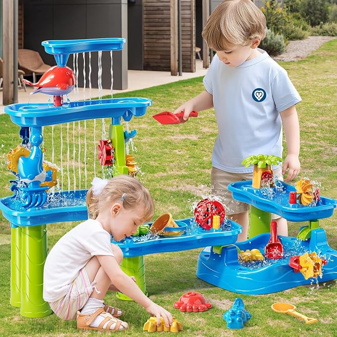 5-Tier Water Table for Toddlers 1-3 3-5, Water Table for Kids with Sand Beach Toys, Water and Sand Sensory Table Beach Outdoor Birthday Gifts Toys for Kids Toddlers Age 3 4 5 6 7 8 Boys Girls