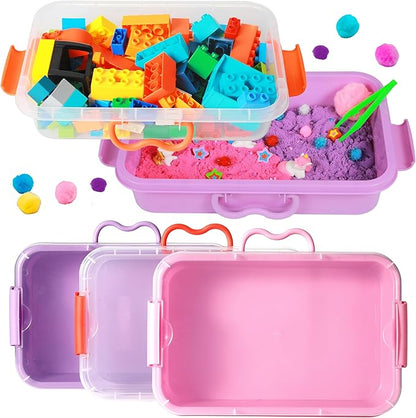 Carolart 3 Pack,Empty Sensory Bin,13.5 Inch Storage Container,Portable Plastic Storage Bins, Stackable Play Tray for toys,arts,crafts and sand.