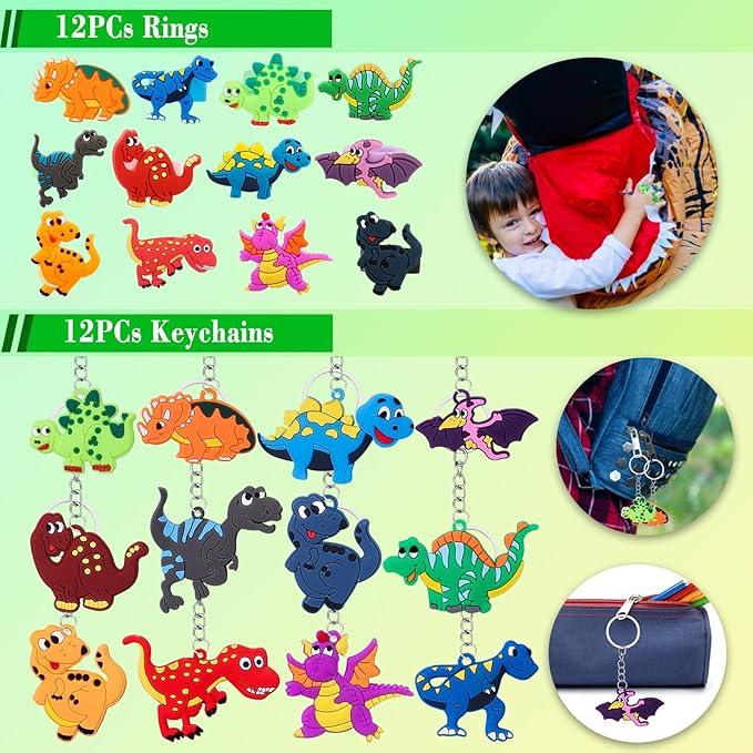 120Pcs Dinosaur Party Favors Dinosaur Birthday Party Supplies Dinosaur Stamps Slap Bracelets Keychains Rings Stickers Temporary Tattoos Bookmarks for Kids Dinosaur Pinata Bags Fillers Classroom Prizes