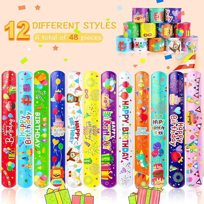 48 PCS Slap Bracelets Party Favors, Bulk Snap Bracelet Party Favors Supplies for kids&teens Gifts Teacher Classroom School Prizes (Birthday)