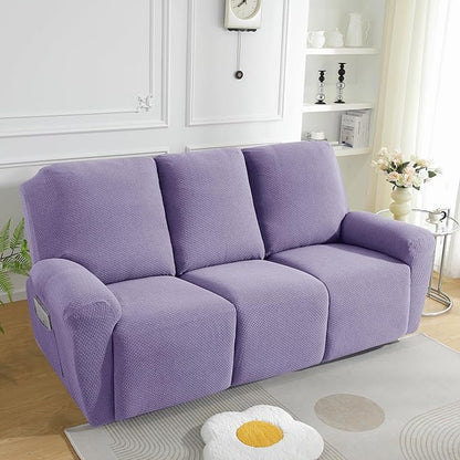 JIVINER 8-Piece Recliner Sofa Covers Stretch Jacquard Couch Covers for Recliner Slipcovers for Living Room 3 Cushion Soft Recliner Protector with Pocket (Sofa Recliner, Light Purple)