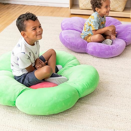 ECR4Kids SoftZone Flower Floor Pillow, Seating Cushion, Bright Green