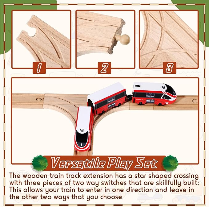 2 Pieces Wooden T Train Track Accessories for Toy Train Wood Track Bridges and Tunnels Multi Way Switch Expansion Compatible with Most Railroad Set