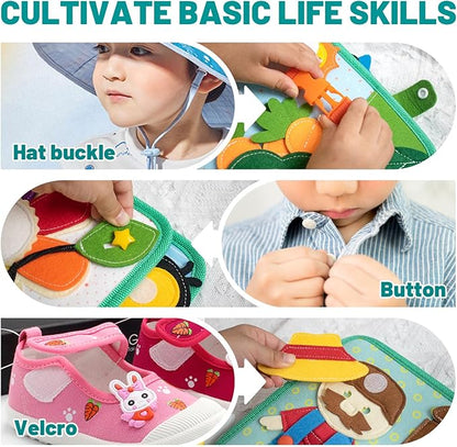 Montessori Busy Book for Toddlers 1-3, Felt Quiet Book & Busy Board for Preschool Learning, Fine Motor Skills & Sensory Play, Educational Travel Toy and Gift for Kids – Farm Animals Theme, Green