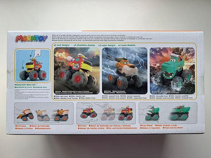 MOONTOY Toy Cars for 1 2 3 Year Old Boys, 3 Pack Friction Powered Cars Pull Back Toy Cars Set - Bull Truck, Leopard Truck, Crocodile Trucks, Push and Go Toy Cars for Toddler Boys Baby Gift.