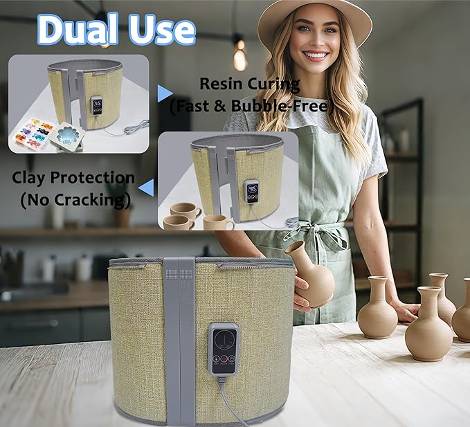 Portable Graphene Heating Craft Heater for Resin & Clay - 113-149°F (45-65°C) Adjustable Temp, Timer, 105W, 15"x12.2" - Fast, Even Drying for Pottery & Acrylic Art