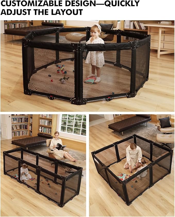 Extra Wide Baby Gate Playpen with Heat-Resistant Mesh,8 Panel Foldable Baby Fence,Indoor/Outdoor Safety Barrier,Dog Playpen & Fireplace Gate