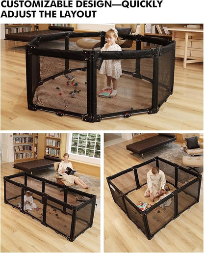 Extra Wide Baby Gate Playpen with Heat-Resistant Mesh,8 Panel Foldable Baby Fence,Indoor/Outdoor Safety Barrier,Dog Playpen & Fireplace Gate