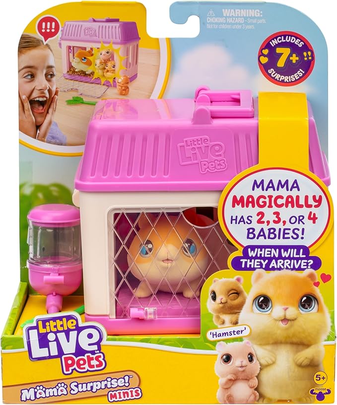 Little Live Pets Mama Surprise Minis Hamster, Care for Your Mama Hamster or Mama Bunny in Their Hutch to Reveal 2, 3, or 4 Mini Babies