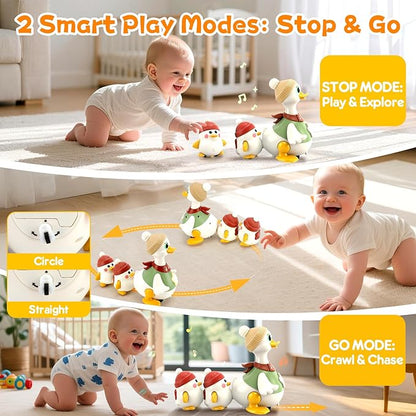 KETIEE Tummy Time Baby Toys 6-12 Months: Musical Dancing Duck Family for Babies, Little Ducks Crawling Toy Set, Interactive Duck Infant Toys for 1 2 Years Old Boys Girls Birthday