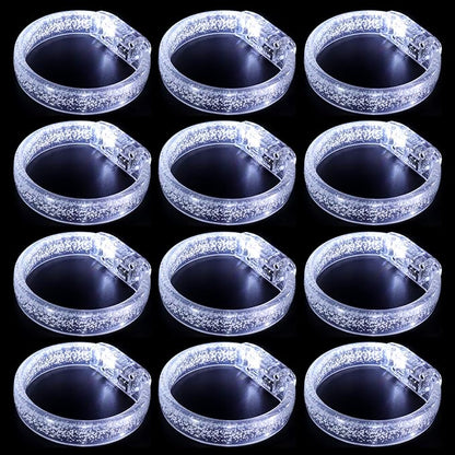 LED Light up Bracelets, White Glow Wristbands Party Favors Toys Supplies for Birthday, Halloween, Carnivals Parties for Kids over 3 Years Old, Clear Case 12 Pack