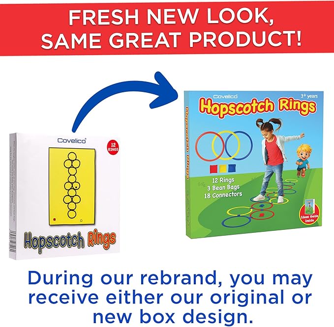 Hopscotch Rings, 12 x 11 Inch Rings & 3 Bean Bags, Play Hopscotch Outdoor & Indoor Obstacle Course for Kids 3-5, Recess Toys & Physical Education Equipment, Gross Motor Games PE Equipment