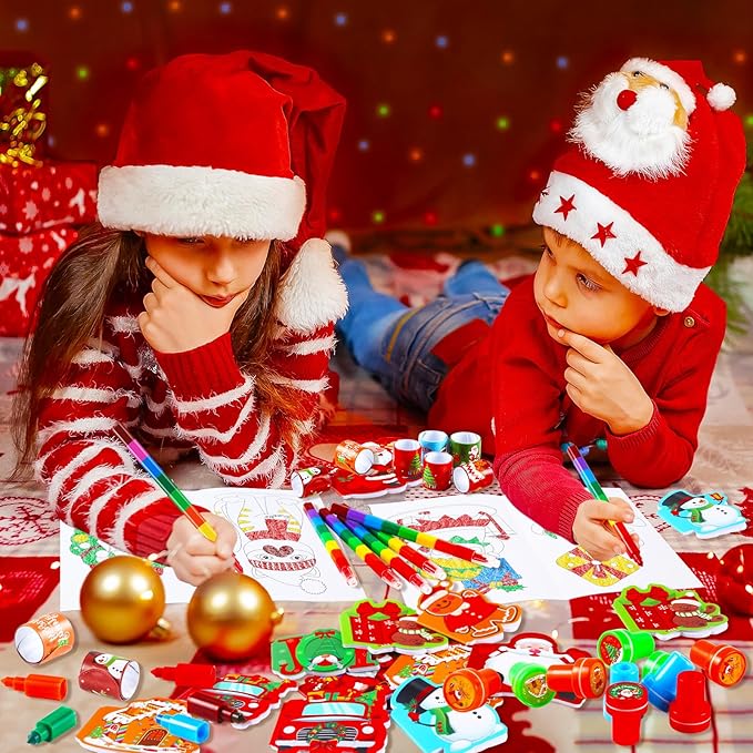 BenLouis Christmas Party Favors for Kids Christmas Classroom Gifts Prize Stockings Filler Coloring Books Bulk for Students Crafts Xmas Holiday School Goodie Bag Stuffer（24Set Christmas）
