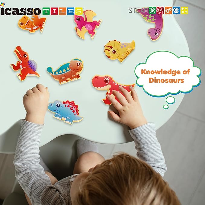 PicassoTiles Magnet Tiles Building Blocks 8 Dinosaur Magnetized Action Figures Compatible Magnetic Construction Build and Play Tile Accessory Toy STEAM Educational Learning Toys Kids Ages 3+ PTA23