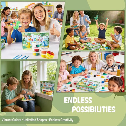 12 Independent Sealed Clay Jars, Non-Sticky & Odorless, Includes 12 InstructionCards & Dino Habitat Tools, Screen-Free STEAM Activity for Home or School