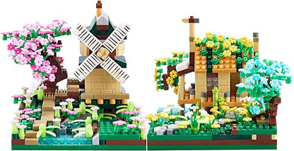 Tree House River Windmill and Port Cabin Model Assembly Blocks Creative DIY Decorative Presents for Girls Street View Children and Adults