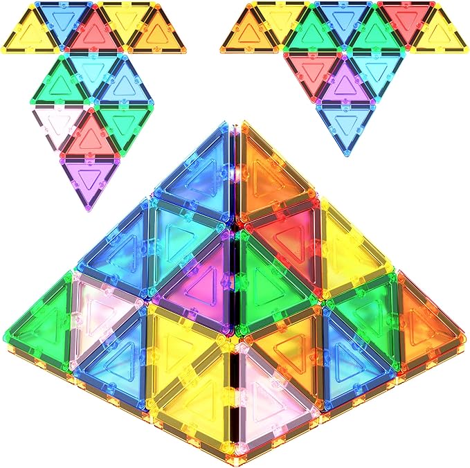 PicassoTiles Magnetic Building Block Set Equilateral Triangle Magnet Tiles Construction Toy STEM Learning Kit Educational Playboards Pretend Play Stacking Blocks Child Brain Development PTE01