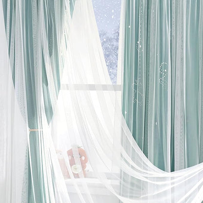 NICETOWN Double Layer Curtains - Hunter Green Curtains 84 inches Long with Sheer Overlay Nursery Panels for Bedroom/Living/Dining Room, Baby Kids, 52 W by 84 L, 2 Pieces