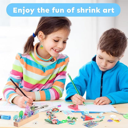 Auihiay 145 Pieces Shrink Plastic Sheet Kit Include 20 PCS Shrinky Paper with 125 PCS Keychains Accessories for Kids Creative Craft