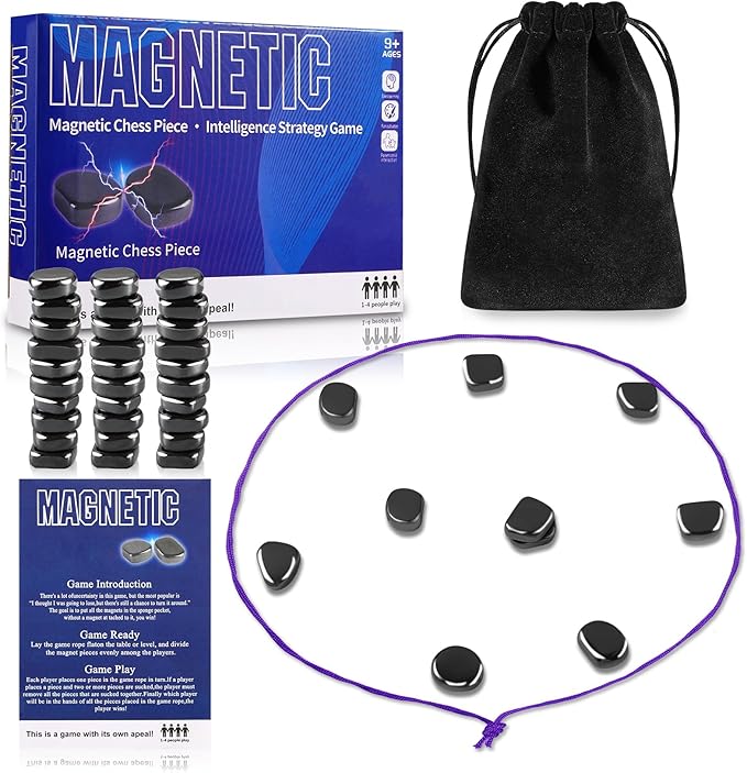 Magnetic Chess Game with 40 Stones Set, Magnetic Chess Game with Rocks, Magnet Game with String, Educational Checkers Game for Kids & Adults, Family Gatherings